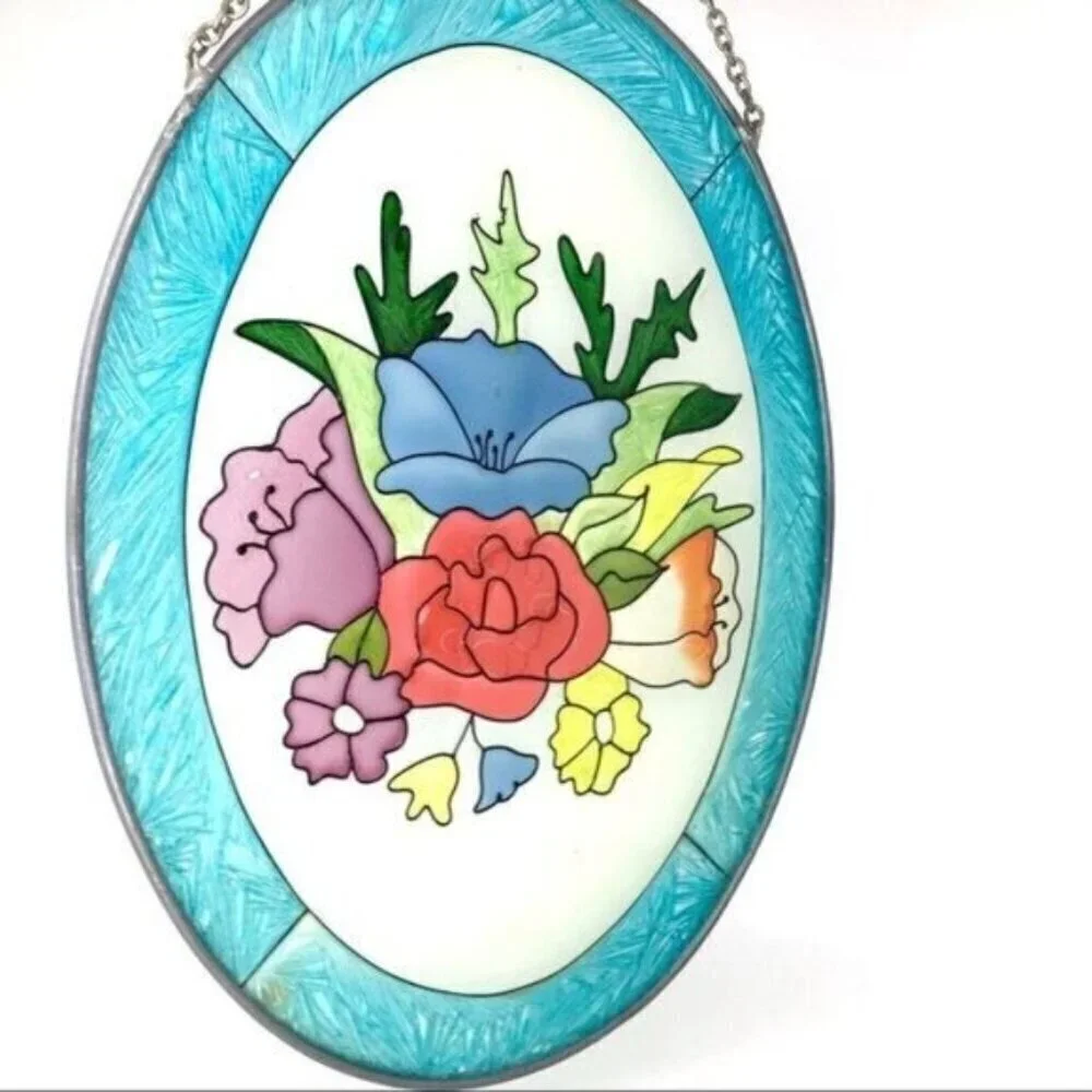 Floral Bouquet Hand Painted Glass Suncatcher Stained Glass
